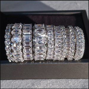 2 Row Band Mixed Cuts Eternity Wedding Band Rings